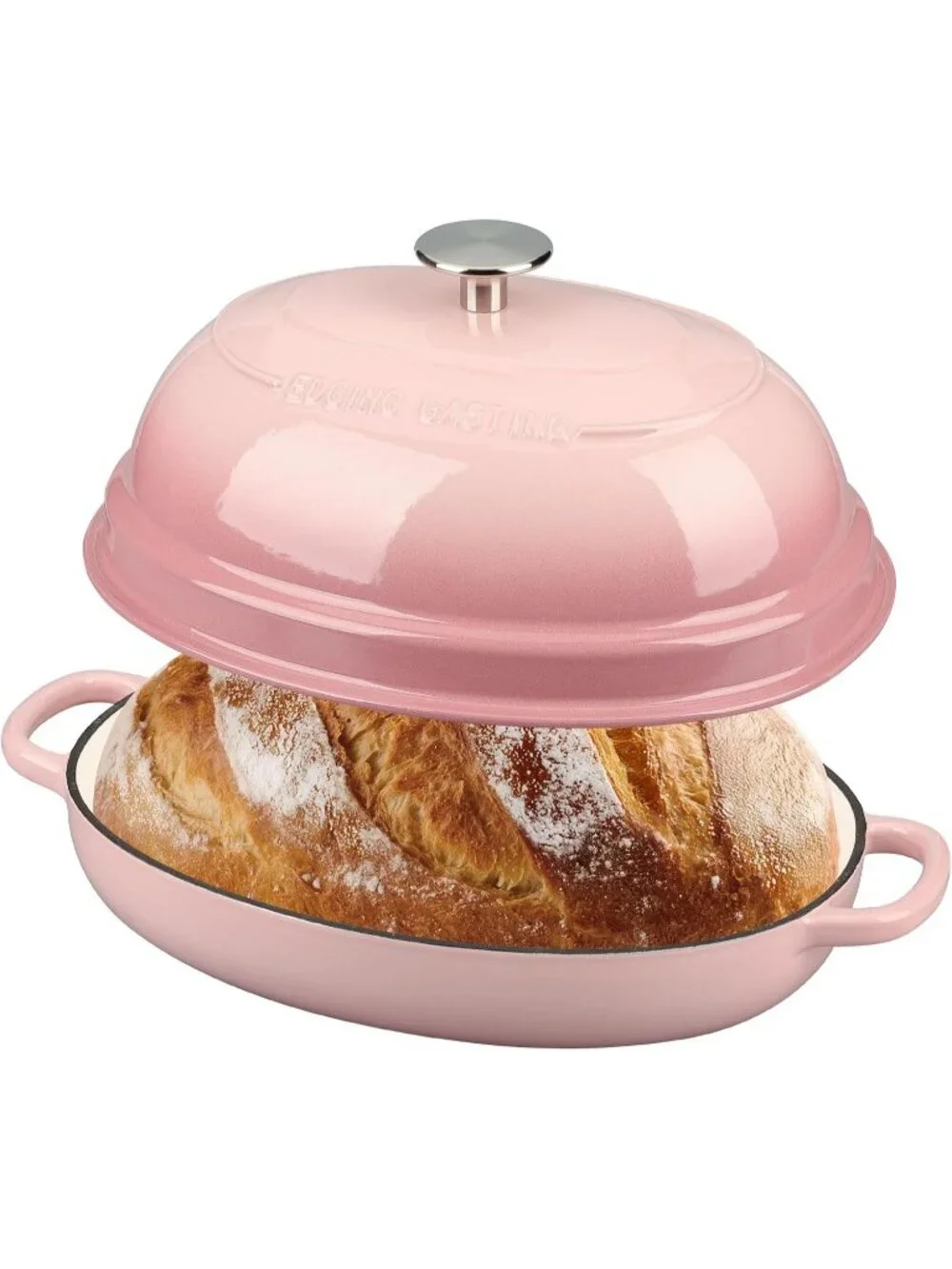 Pink 6QT Oval Cast Iron Dutch Oven Pot with Lid Bread Dutch Oven Baking Pan